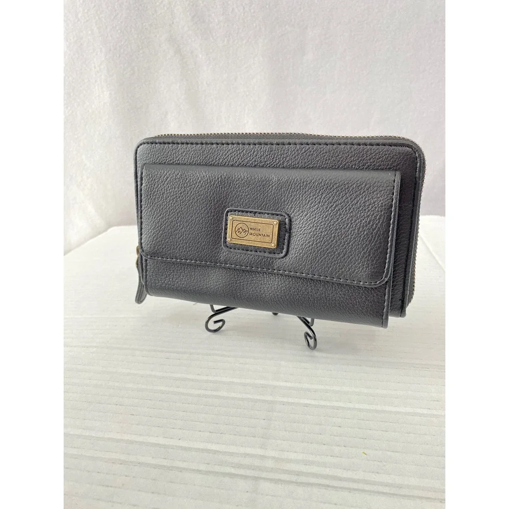 White Mountain Wallet Womens OS Black Excellent Zip‎ Around Pebbled Faux Leather